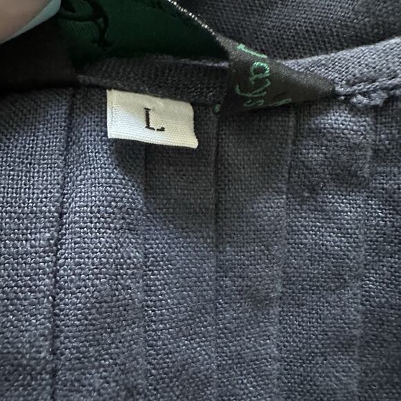 PEACOCK WAYS Dress Womens Large Blue Linen Shift Pleated Embroidered Lagenlook - Picture 6 of 11